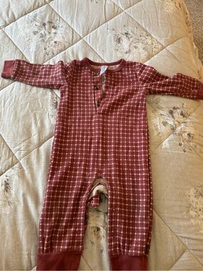 Kids One-Piece Red Plaid Thermal Romper